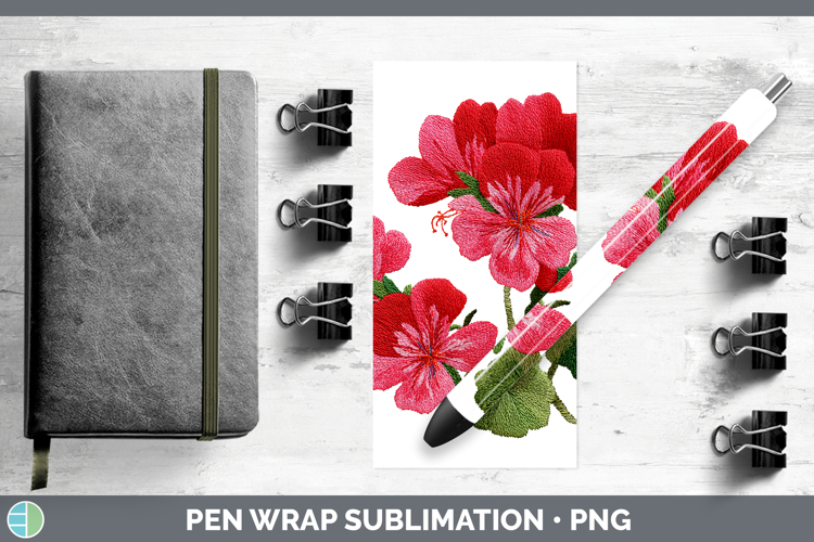 Geranium Flowers 01 Embroidery Pen Wrap Sublimation Design