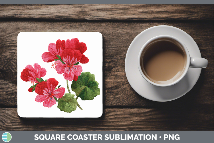 Geranium Flowers 01 Embroidery Square Coaster Sublimation De