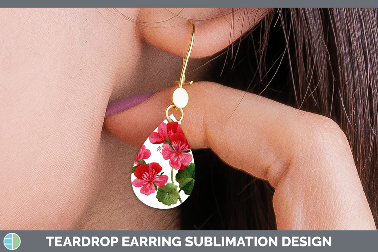 Geranium Flowers 01 Embroidery Teardrop Earrings Sublimation