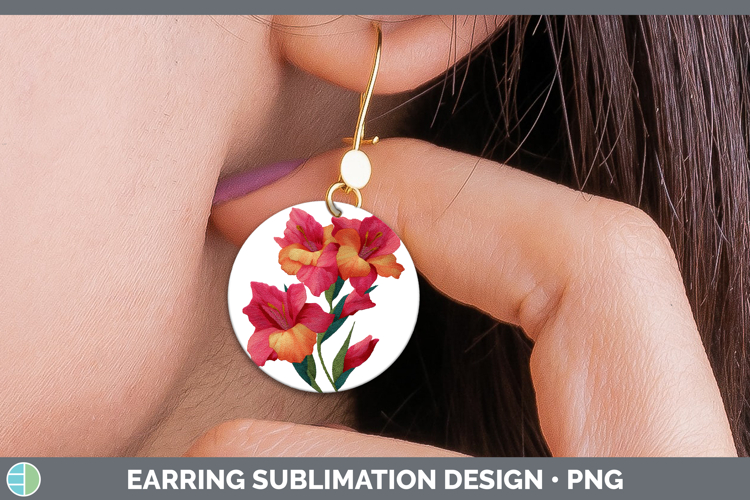 Gladiolus Flowers 01 Embroidery Round Earrings Sublimation D