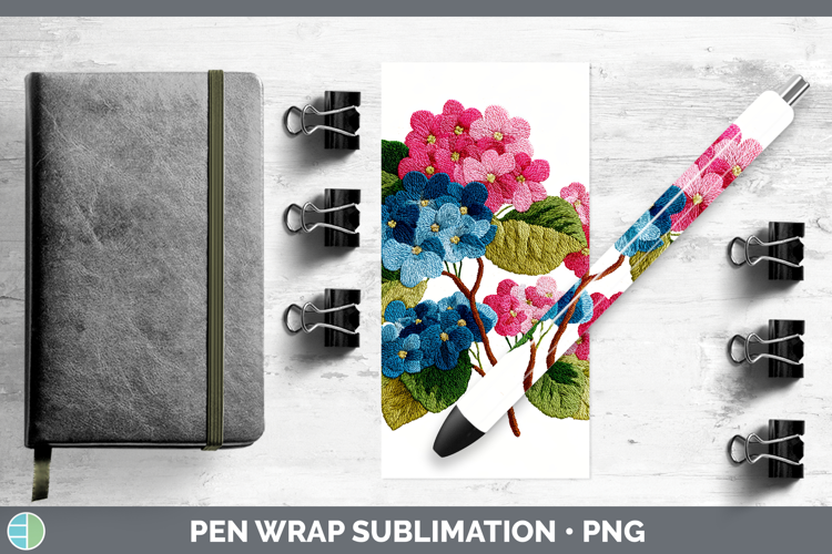 Hydrangea Flowers 01 Embroidery Pen Wrap Sublimation Design
