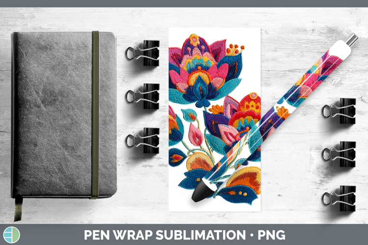 Lotus Flowers 01 Embroidery Pen Wrap Sublimation Design