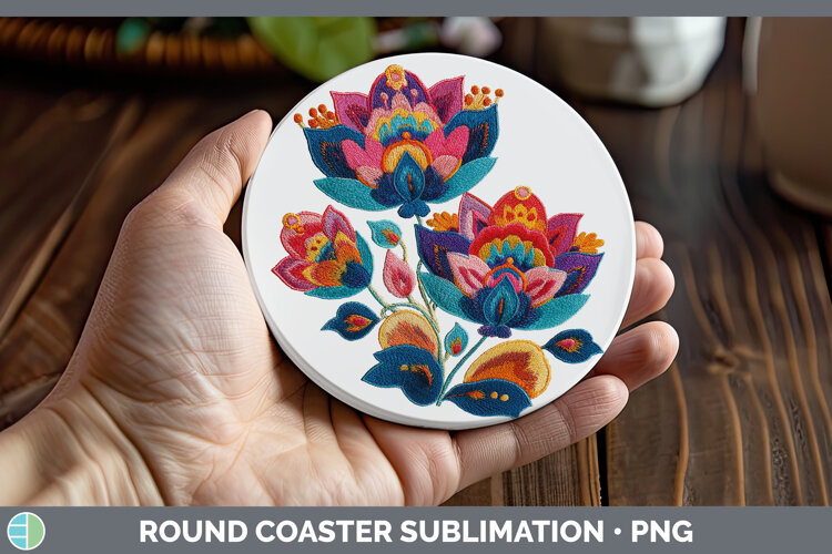 GorgeousFlowers 01 Embroidery Round Coaster design.