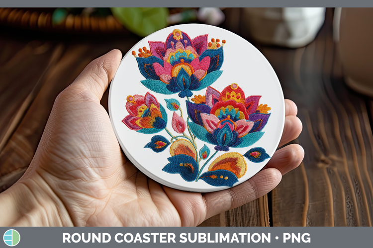 Lotus Flowers 01 Embroidery Round Coaster Sublimation Design
