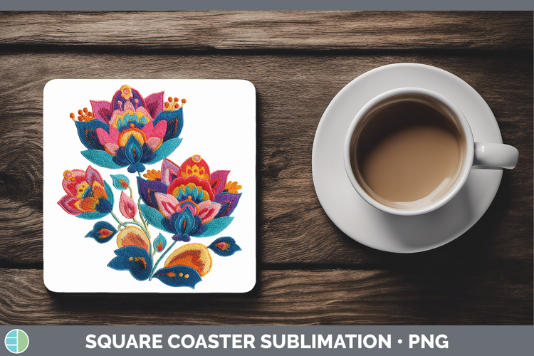 Lotus Flowers 01 Embroidery Square Coaster Sublimation Desig