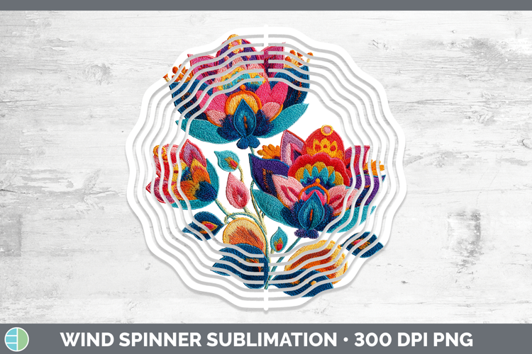 Lotus Flowers 01 Embroidery Wind Spinner Sublimation Design