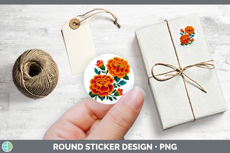 Marigold Flowers 01 Embroidery Stickers Design
