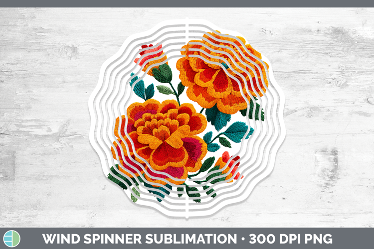 Marigold Flowers 01 Embroidery Wind Spinner Sublimation Desi