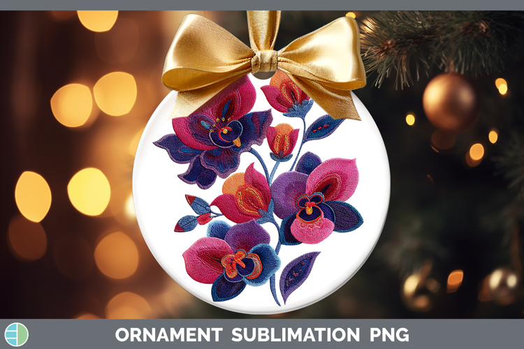 Orchid Flowers 01 Embroidery Ornament Sublimation Design