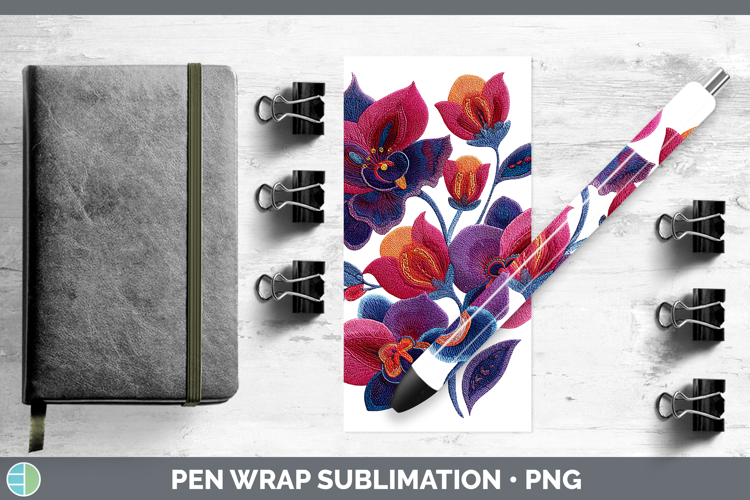 Orchid Flowers 01 Embroidery Pen Wrap Sublimation Design