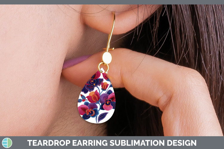 Orchid Flowers 01 Embroidery Teardrop Earrings Sublimation D