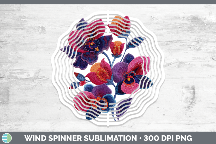 Orchid Flowers 01 Embroidery Wind Spinner Sublimation Design