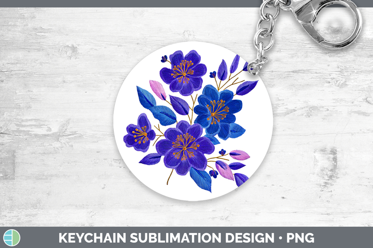 Periwinkle Flowers 01 Embroidery Keychain Sublimation Design