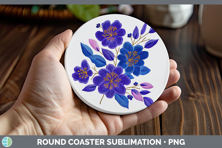Periwinkle Flowers 01 Embroidery Round Coaster Sublimation D