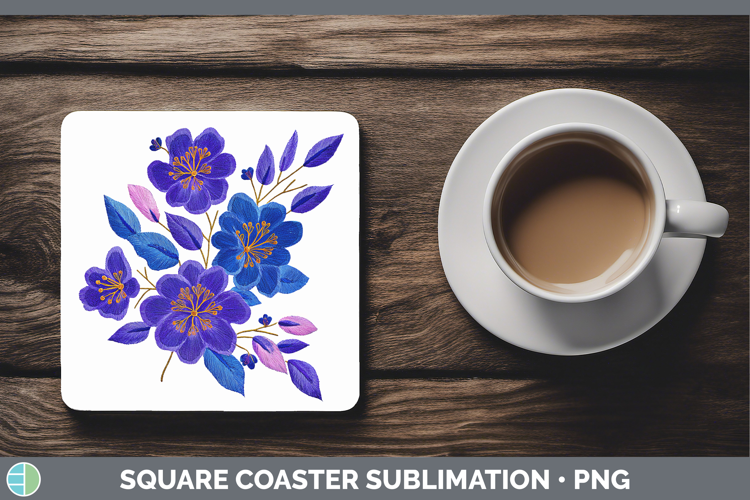 Periwinkle Flowers 01 Embroidery Square Coaster Sublimation