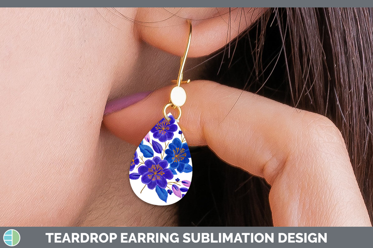 Periwinkle Flowers 01 Embroidery Teardrop Earrings Sublimati