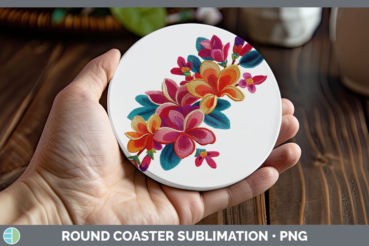 Plumeria Flowers 01 Embroidery Round Coaster Sublimation Des