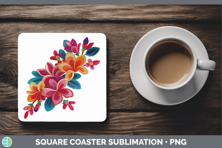 Plumeria Flowers 01 Embroidery Square Coaster Sublimation De