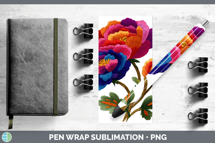 Ranunculus Flowers 01 Embroidery Pen Wrap Sublimation Design
