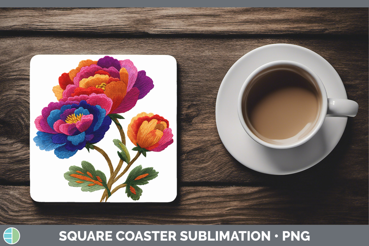 Ranunculus Flowers 01 Embroidery Square Coaster Sublimation