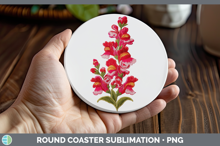 Snapdragon Flowers 01 Embroidery Round Coaster Sublimation D