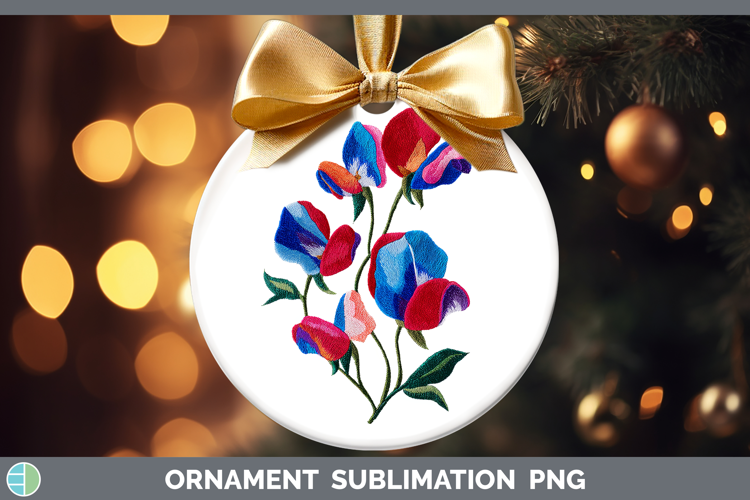 Sweet Pea Flowers 01 Embroidery Ornament Sublimation Design