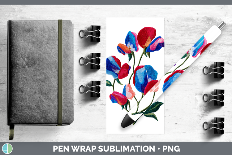 Sweet Pea Flowers 01 Embroidery Pen Wrap Sublimation Design