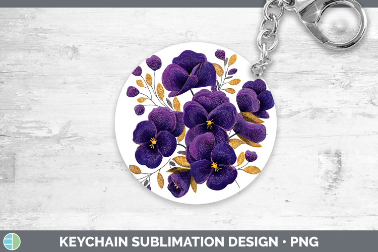 Violet Flowers 01 Embroidery Keychain Sublimation Design