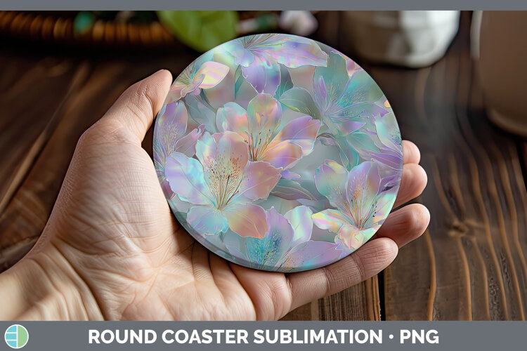 GorgeousFlowers 01 Holographic Round Coaster design.