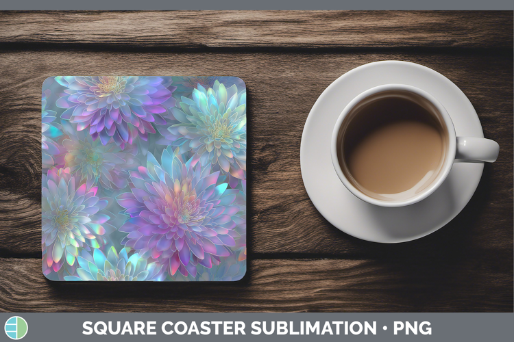 Chrysanthemum Flowers 01 Holographic Square Coaster Sublimat