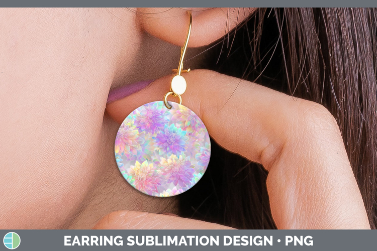 Dahlia Flowers 01 Holographic Round Earrings Sublimation Des