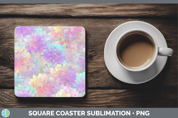Dahlia Flowers 01 Holographic Square Coaster Sublimation Des