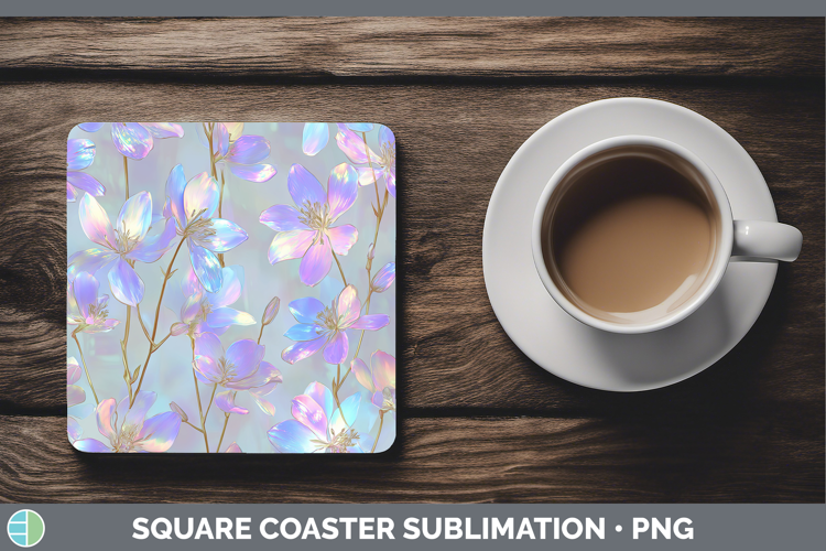 Delphinium Flowers 01 Holographic Square Coaster Sublimation