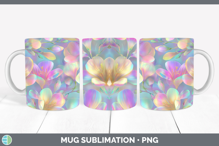 Freesia Flowers 01 Holographic Mug Wrap Sublimation Design