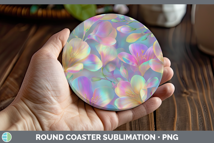 Freesia Flowers 01 Holographic Round Coaster Sublimation Des