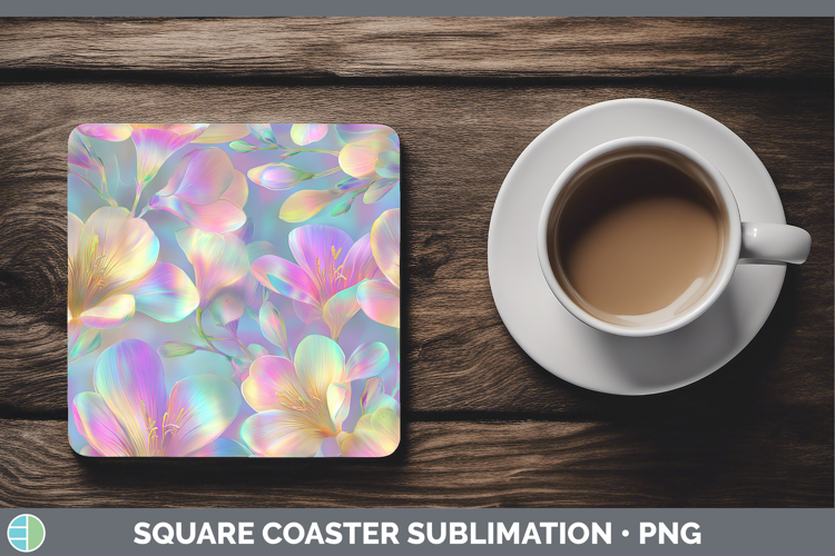 Freesia Flowers 01 Holographic Square Coaster Sublimation De