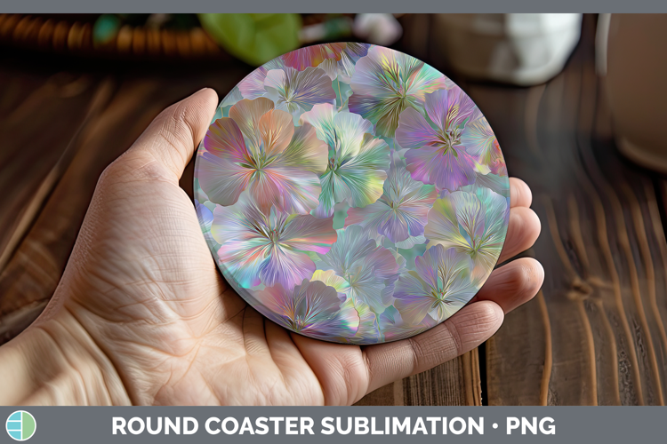 Geranium Flowers 01 Holographic Round Coaster Sublimation De
