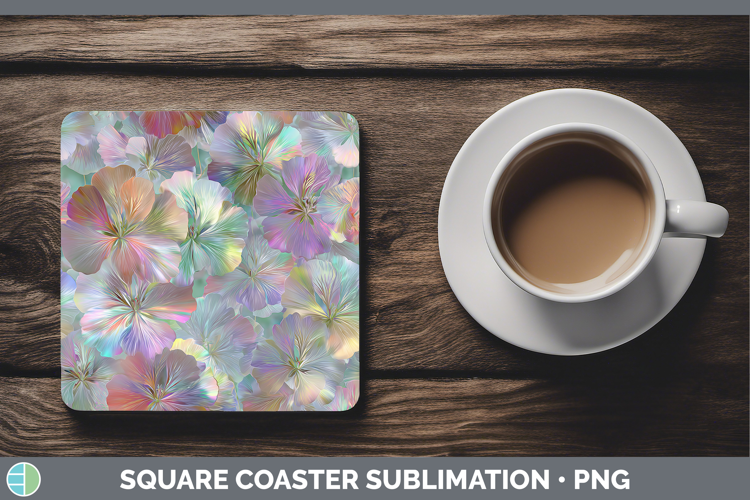 Geranium Flowers 01 Holographic Square Coaster Sublimation D