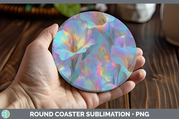 Gladiolus Flowers 01 Holographic Round Coaster Sublimation D