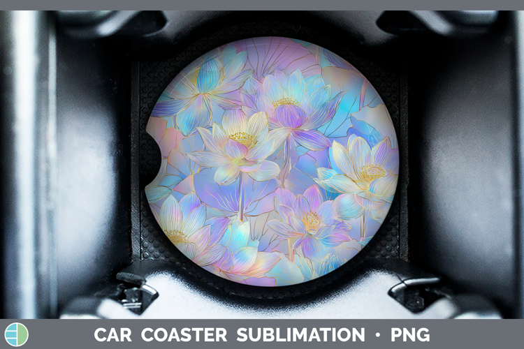 Lotus Flowers 01 Holographic Car Coaster Sublimation Design