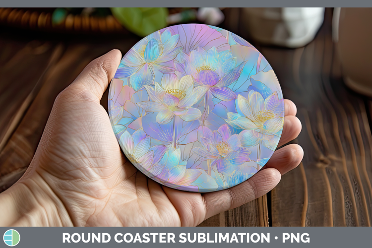 Lotus Flowers 01 Holographic Round Coaster Sublimation Desig