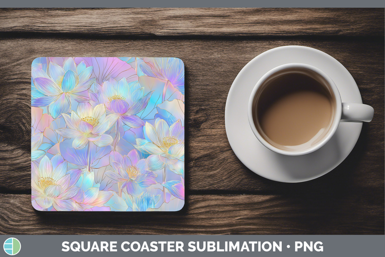 Lotus Flowers 01 Holographic Square Coaster Sublimation Desi