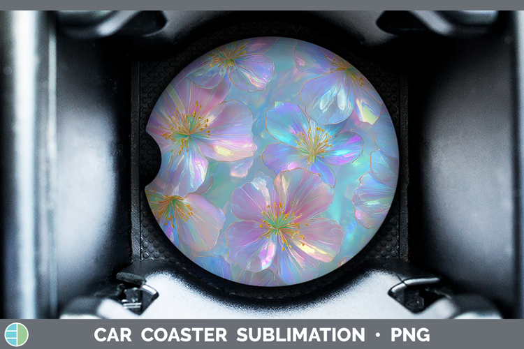 Periwinkle Flowers 01 Holographic Car Coaster Sublimation De