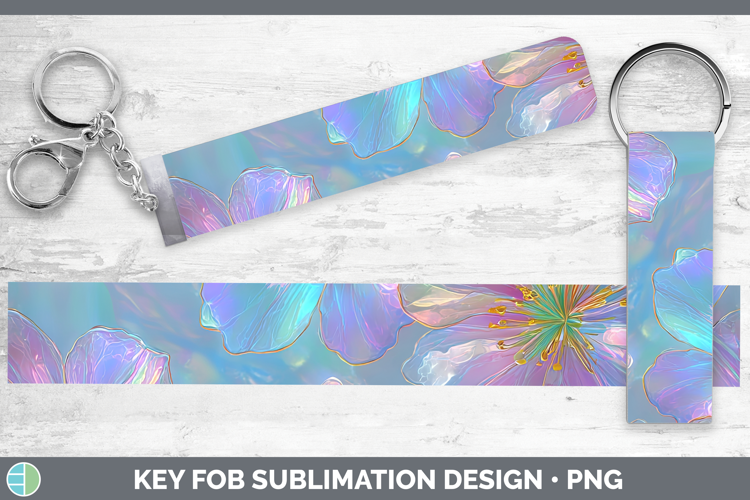 Periwinkle Flowers 01 Holographic Key Fob Sublimation Design