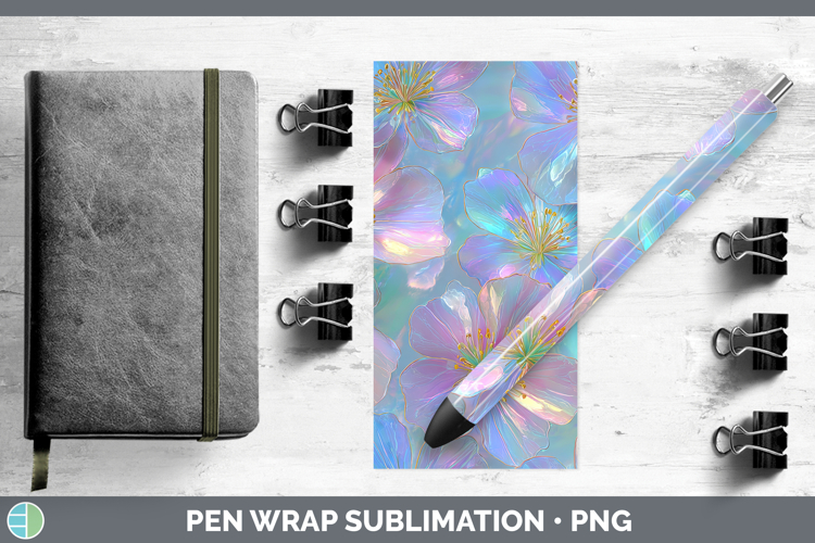 Periwinkle Flowers 01 Holographic Pen Wrap Sublimation Desig
