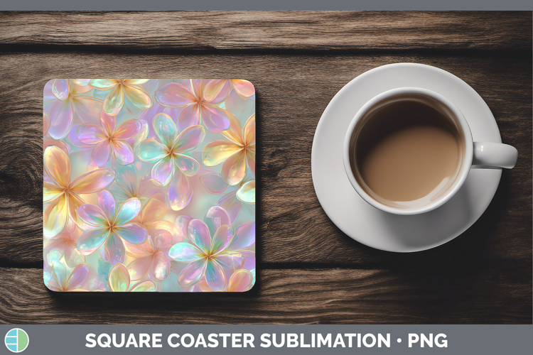 Plumeria Flowers 01 Holographic Square Coaster Sublimation D