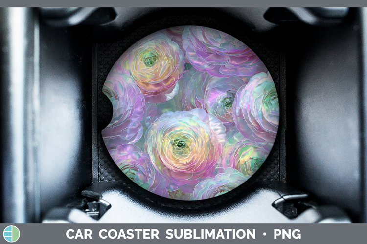 Ranunculus Flowers 01 Holographic Car Coaster Sublimation De