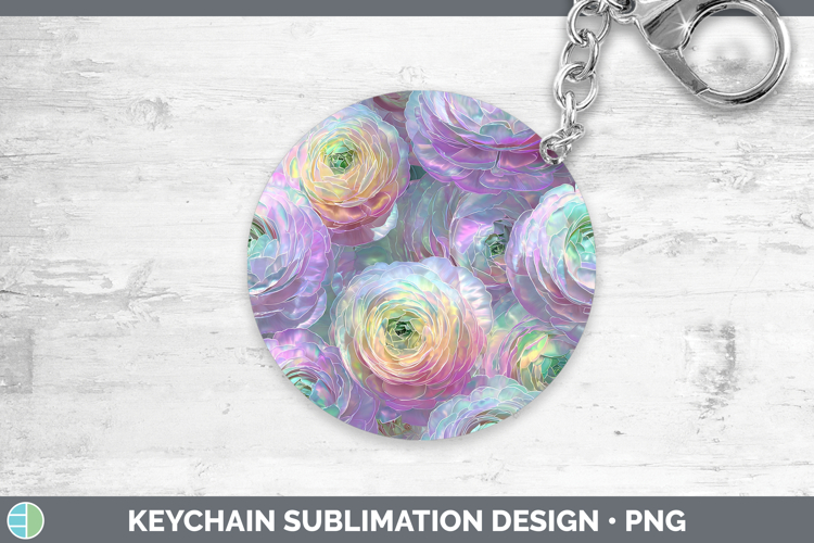 Ranunculus Flowers 01 Holographic Keychain Sublimation Desig