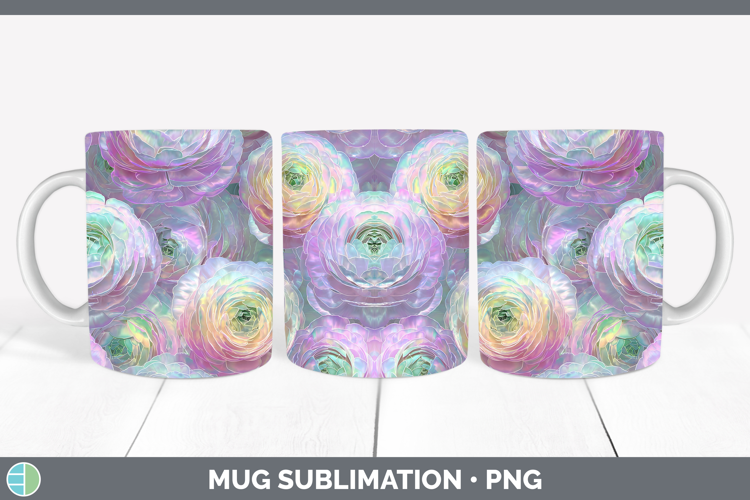 Ranunculus Flowers 01 Holographic Mug Wrap Sublimation Desig
