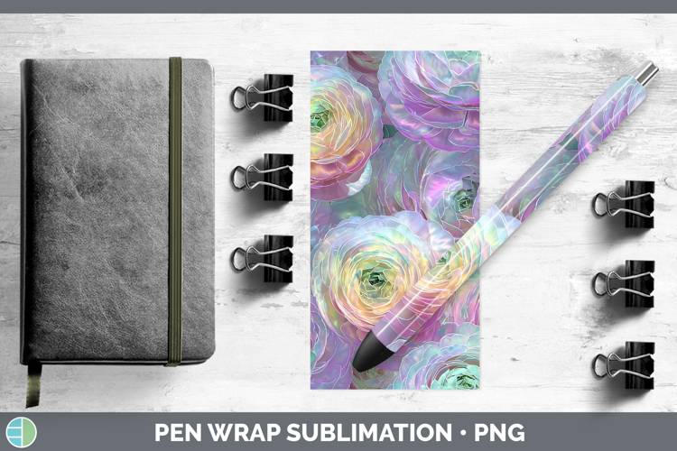 Ranunculus Flowers 01 Holographic Pen Wrap Sublimation Desig